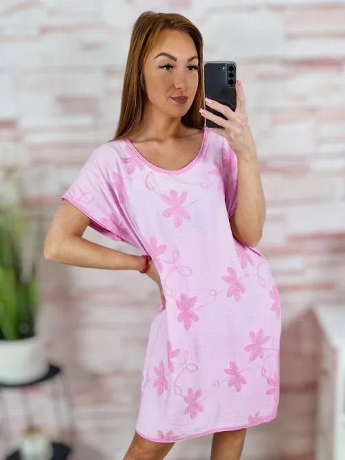 Virágmintás, pamut és viszkóz anyagú, rövid ujjú ruha L-XL