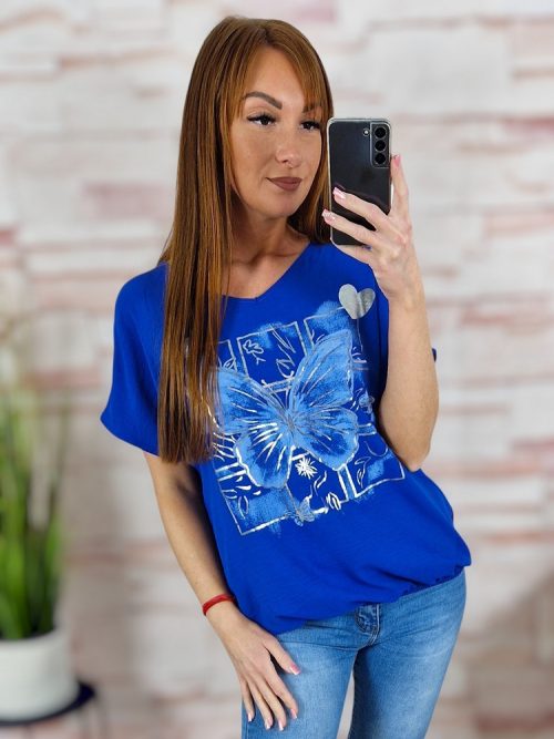 Pillangó mintás, rövid ujjú, gumis aljú felső M-L