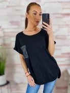 Zsebnél flitteres, rövid ujjú, pamut felső L-XL