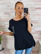 Zsebnél flitteres, rövid ujjú, pamut felső L-XL