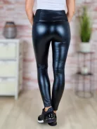 Magas gumis derekú, vékonyan bélelt, fekete műbőr leggings S-XL-ig