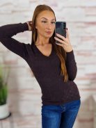 Anyagában csavart mintás, v nyakú, gépi kötött anyagú felső XS-S-M