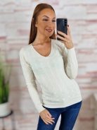 Anyagában csavart mintás, v nyakú, gépi kötött anyagú felső XS-S-M