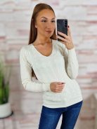 Anyagában csavart mintás, v nyakú, gépi kötött anyagú felső XS-S-M