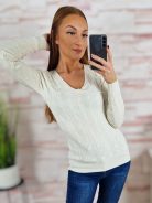 Anyagában csavart mintás, v nyakú, gépi kötött anyagú felső XS-S-M