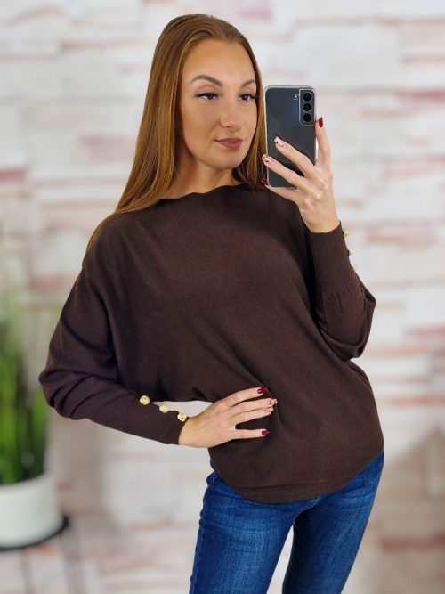 Denevér ujjú, díszgombos, kötött felső M-L