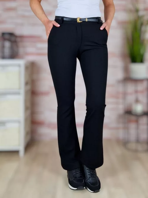 Bővülő (trapéz) szárú, öves, fekete nadrág S-XL-ig