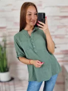 Hátul hosszított, roll-up ujjú, len anyagú felső M-L-XL