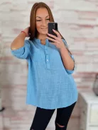 Hátul hosszított, roll-up ujjú, len anyagú felső M-L-XL