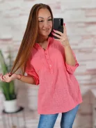 Hátul hosszított, roll-up ujjú, len anyagú felső M-L-XL