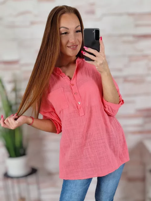 Hátul hosszított, roll-up ujjú, len anyagú felső M-L-XL
