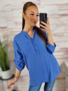 Hátul hosszított, roll-up ujjú, len anyagú felső M-L-XL