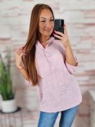 Hátul hosszított, roll-up ujjú, len anyagú felső M-L-XL