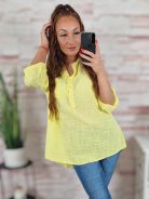 Hátul hosszított, roll-up ujjú, len anyagú felső M-L-XL