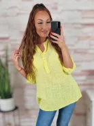 Hátul hosszított, roll-up ujjú, len anyagú felső M-L-XL