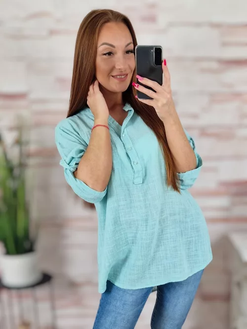Hátul hosszított, roll-up ujjú, len anyagú felső M-L-XL