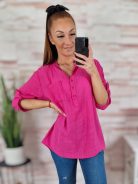 Hátul hosszított, roll-up ujjú, len anyagú felső M-L-XL