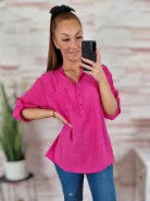 Hátul hosszított, roll-up ujjú, len anyagú felső M-L-XL