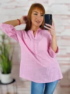 Hátul hosszított, roll-up ujjú, len anyagú felső M-L-XL