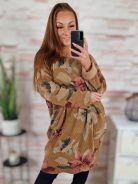 Virágmintás, bársonyos anyagú, ejtett vállú ruha XL-XXL