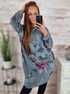 Virágmintás, bársonyos anyagú, ejtett vállú ruha XL-XXL