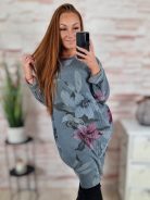 Virágmintás, bársonyos anyagú, ejtett vállú ruha XL-XXL