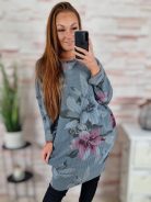Virágmintás, bársonyos anyagú, ejtett vállú ruha XL-XXL