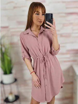 Deréknál összehúzható, roll-up ujjú ingruha M-L