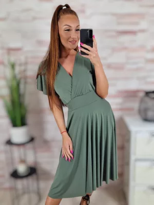 Mellnél átlapolt, loknis aljú ruha S-M