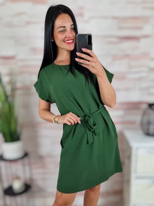 Deréknál megkötős, zsebes ruha S-M