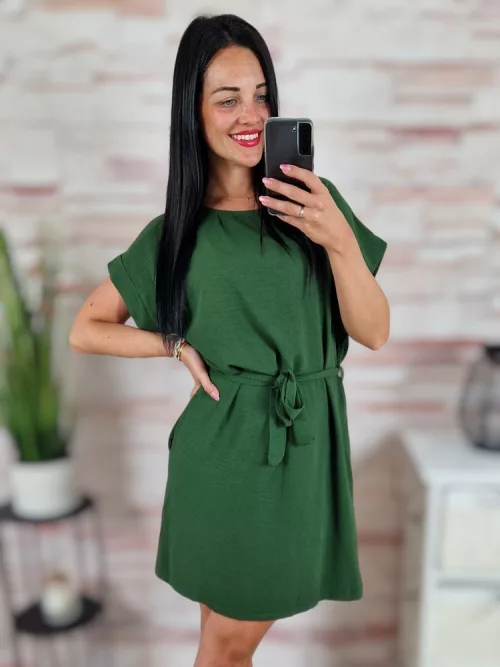 Deréknál megkötős, zsebes ruha S-M