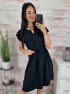 Pillangó ujjú, mellnél kivágott, megkötős, fekete ruha M-L