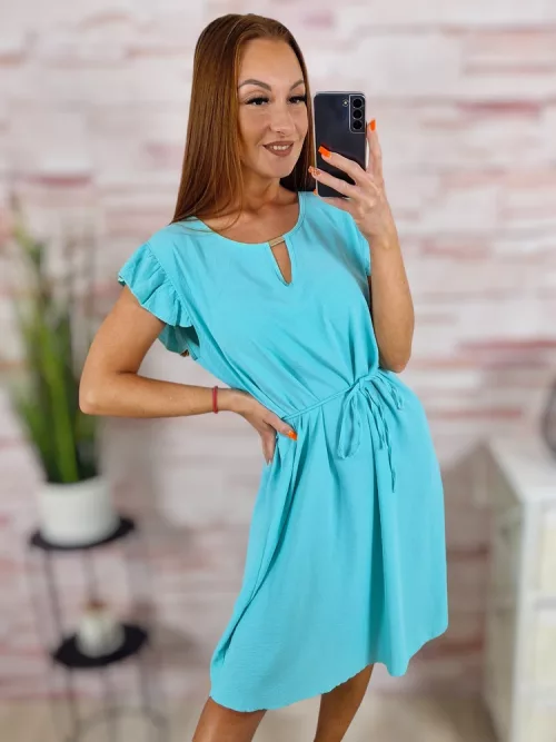 Pillangó ujjú, mellnél kivágott, megkötős ruha M-L