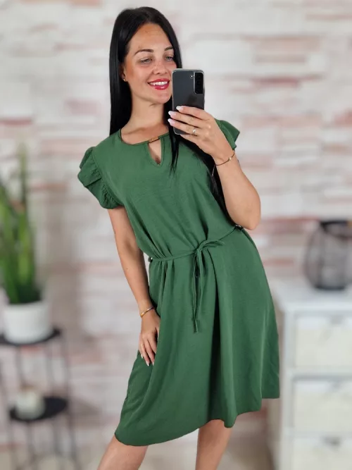 Pillangó ujjú, mellnél kivágott, megkötős ruha M-L