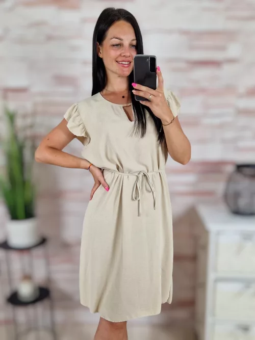 Pillangó ujjú, mellnél kivágott, megkötős ruha M-L