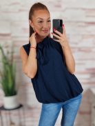 Gumis aljú, nyaknál megkötős, ujjatlan sötétkék felső M-L