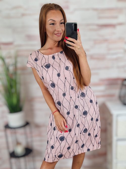 Hímzett mintás, ujjatlan, len anyagú ruha M-L-XL