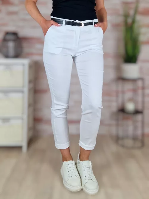 Sztreccses, öves, fehér nadrág S-XL-ig
