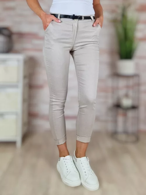 Sztreccses, öves, drapp nadrág S-XL-ig