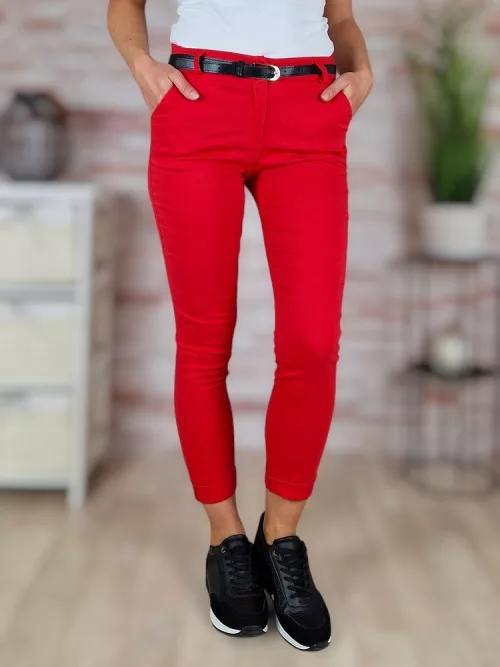 Sztreccses, öves, piros nadrág S-XL-ig