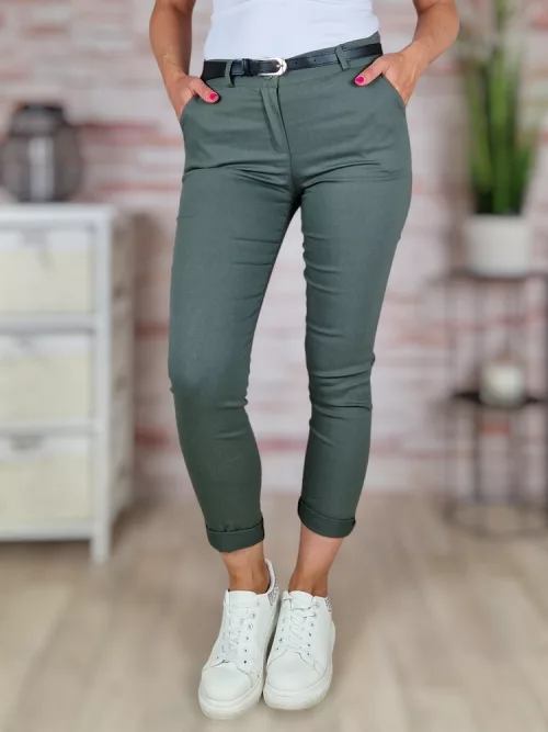 Sztreccses, öves, khaki nadrág S-XL-ig