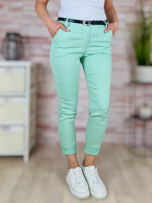 Sztreccses, öves, világoszöld nadrág S-XL-ig