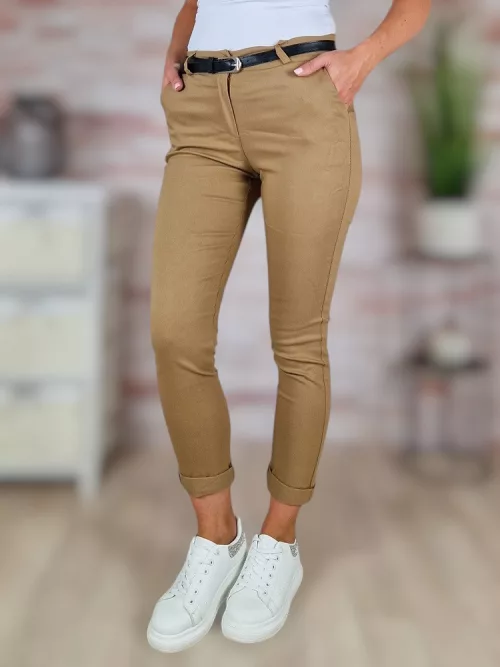 Sztreccses, öves, barna nadrág S-XL-ig