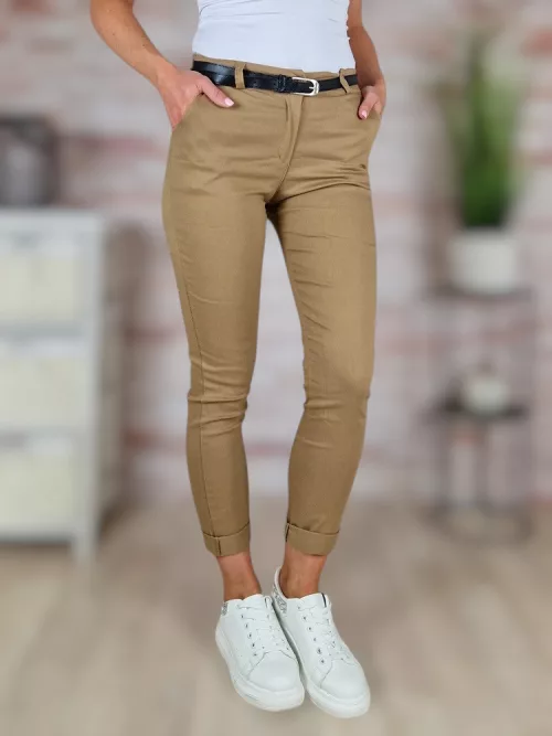 Sztreccses, öves, barna nadrág S-XL-ig