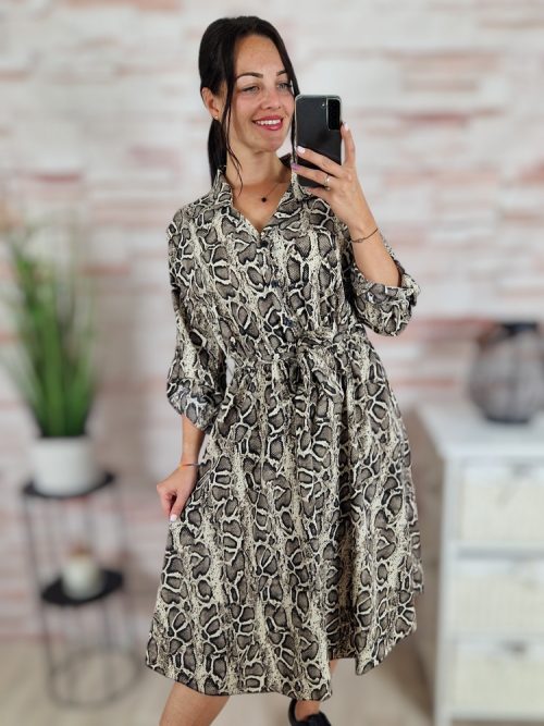 Mintás, megkötős, selymes anyagú ruha S-M-L