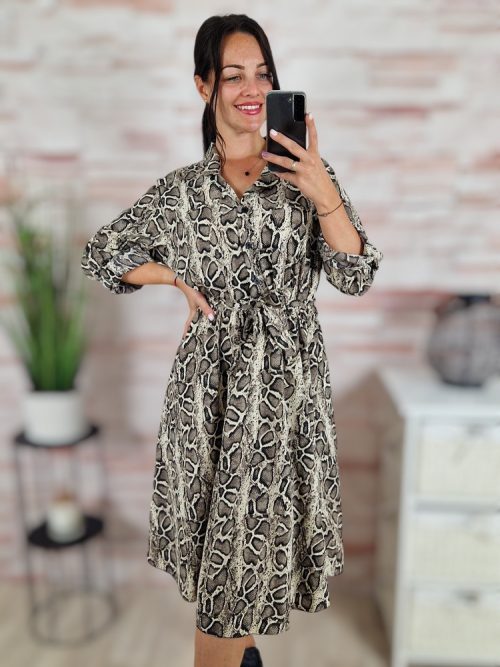 Mintás, megkötős, selymes anyagú ruha S-M-L