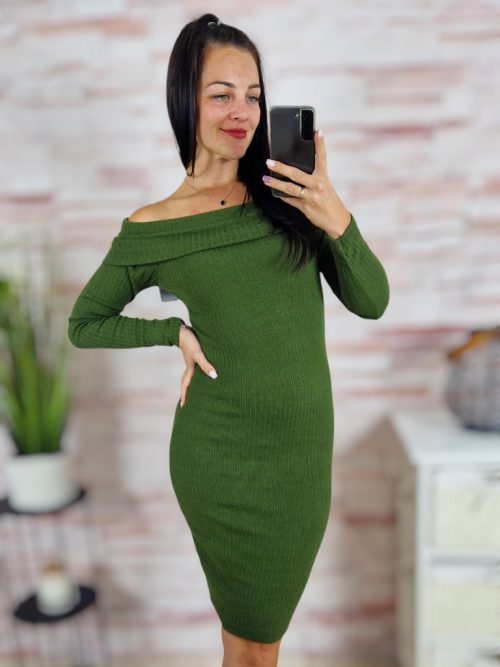 Vállra csúsztatható, testhezálló, gépi kötött ruha XS-S-M