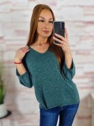 Ezüstszálas, denevér ujjú, vékony kötött anyagú felső M-L