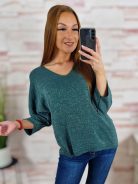 Ezüstszálas, denevér ujjú, vékony kötött anyagú felső M-L