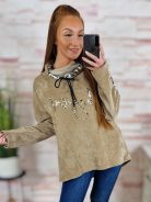 Magasított nyakú, hátul hosszított, bársonyos anyagú pulóver L-XL